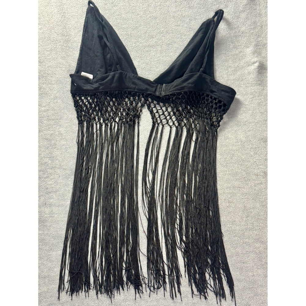 SHEIN Curve Black Fringe Macrame Triangle Bralette Festival Top 4XL JIT8811208